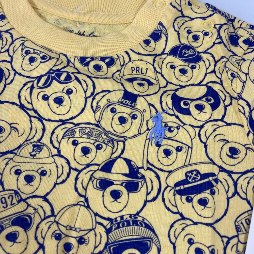 Ralph Lauren Baby Boys Yellow Polo Bear Cotton Jersey Tee Size 12M‎ Snaps NEW